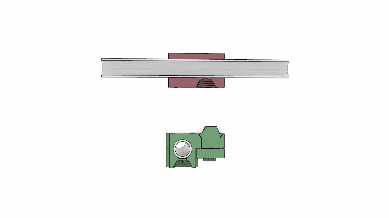 Animation showing the tapered screw aligning and tightening the scaffold joint