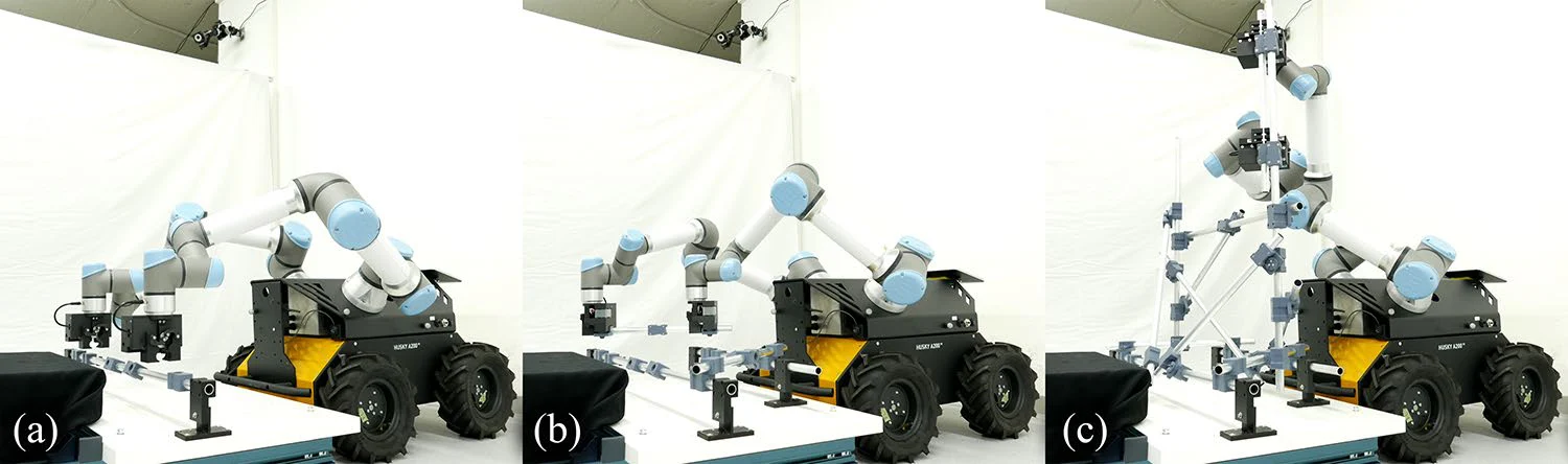 A dual-arm mobile robot assembling the physical scaffolding demonstrator