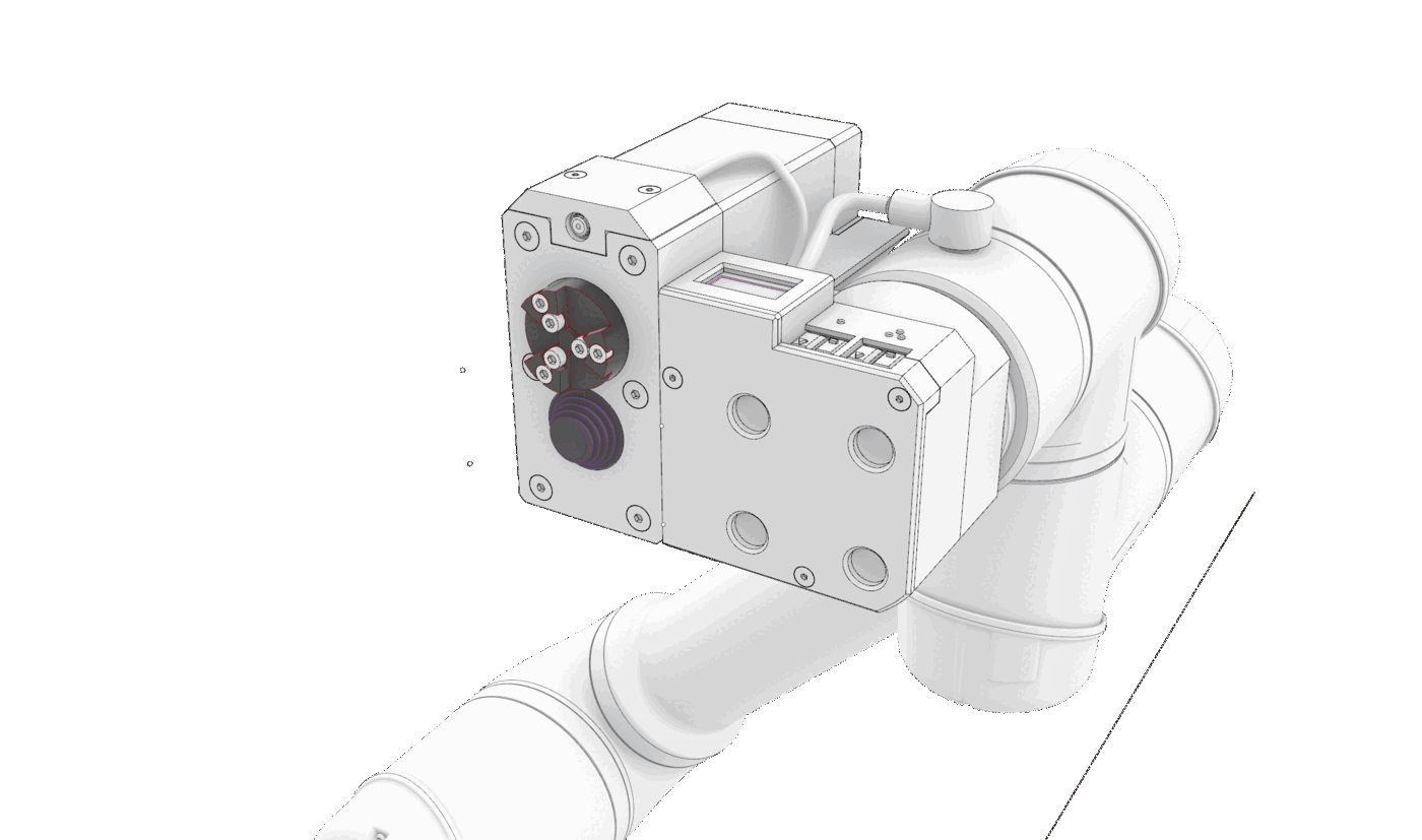 Loop showing the compact end-effector approaching, holding, and installing the revised joint